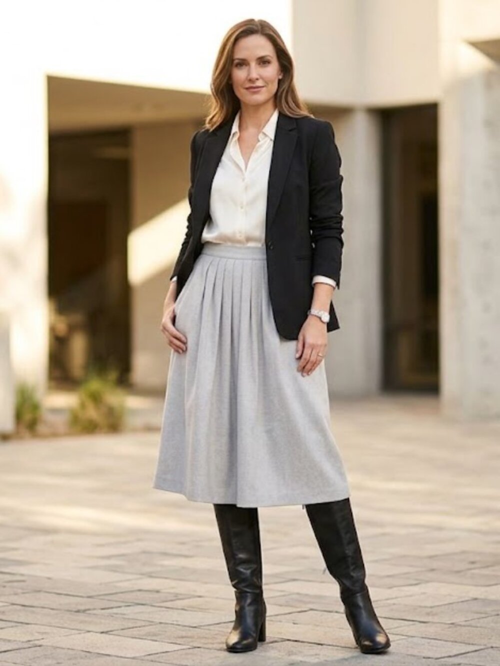 Vintage Jaclyn Smith Wool Blend Pleated Midi Skirt | Light Gray Size 12 | Pocket